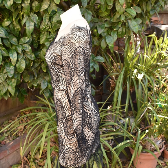 VINTAGE SNIDEL BODYCON JAPANESE LACE OVER NUDE SZ SM DRESS - Picture 4 of 8